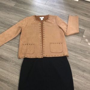 Petite faux suede leather jacket with metal detailing